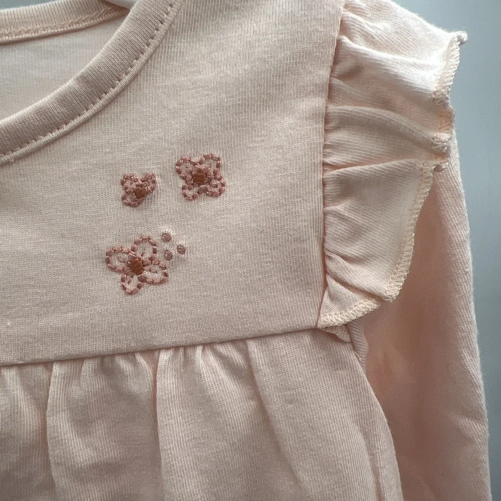 Carter's Baby Girl 4 Piece Pink Outfit, Long Sleeve Top, Pants, Socks, Hair Band
